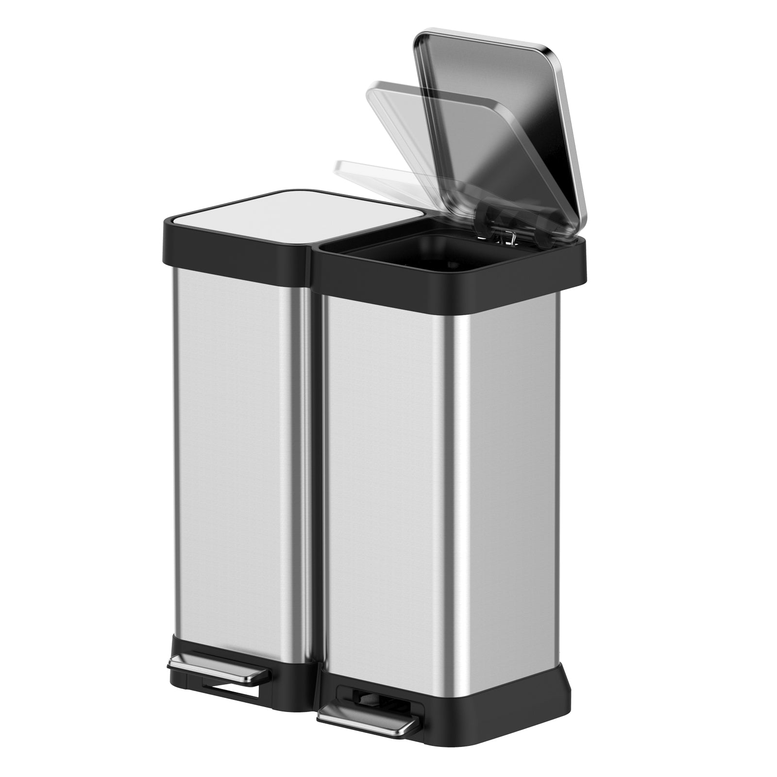 【GARVEE】13 Gallon (2x25L) Step-Open Dual Trash and Recycling Bin with Soft-Close Lid, Fingerprint Proof Stainless Steel, Modern Minimalistic Design for Home, Kitchen, Laundry, Office, Bedroom, Bathroom, No Inner Bucket