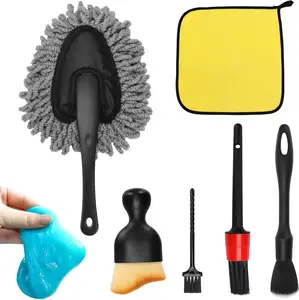 Car Interior Duster Detailing Brush Set Cleaning Gel Kit, Soft Microfiber Towels Dash Vent Dusting Car Slime Putty Detailing Brushes Accessories Tools for Car Decoration Auto Truck SUV RV