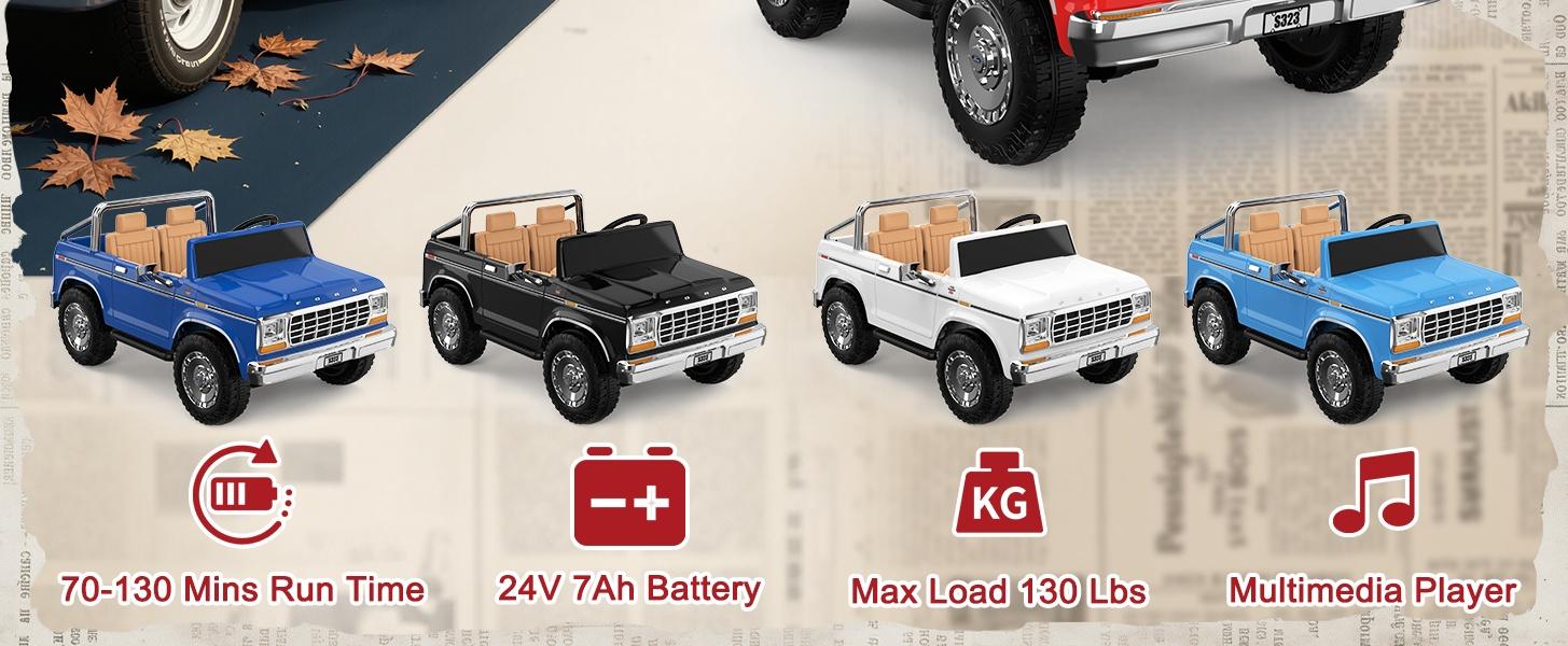 ANPABO Licensed Ford F-150 2 seat Kids Ride on Car 24V, 4 * 100W Motors, 3-Speeds, Soft Start, Large Storage Box, Music Player, Remote Control, Retro Style, Electric Car for Kids 3-8