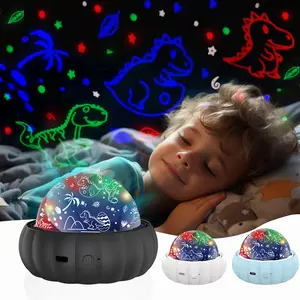 Starry Projector Night Light for Kids Room with 2 Lampshades Dinosaur & Moon-Star 10-hour Automatic Timing 360° Rotation Colors Changing Birthday Christmas Gifts for Kids Family Party