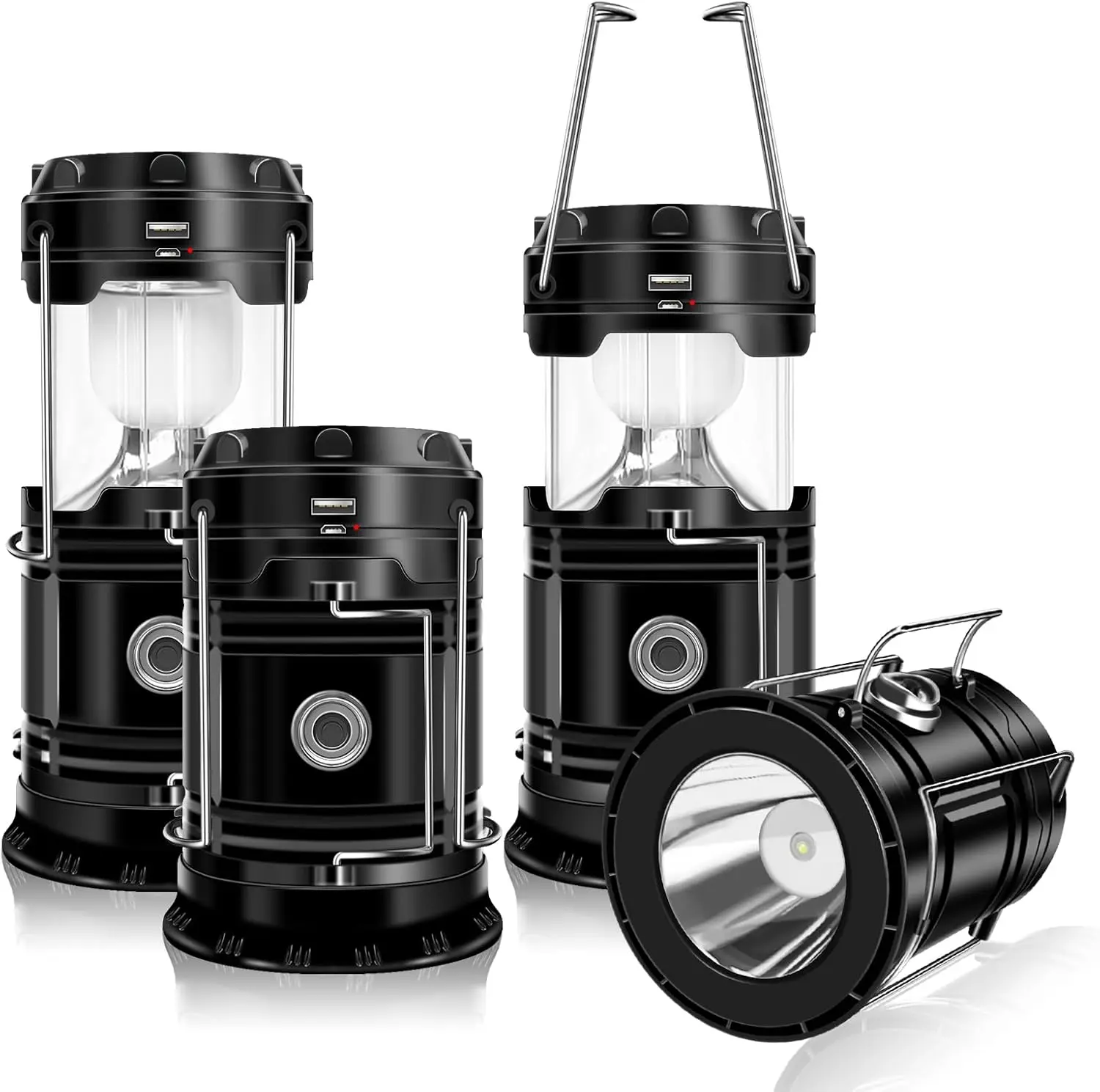 Solar Camping Lantern 4-Pack - Rechargeable LED Lights, Magnetic Base & Foldable Hanging Hook- Collapsible Lamp Battery Powered Perfect for Power Outages, Hiking, Emergencies Adjustable Flashlight Adjustable Tactical Flashlight gifts gift set-SummerVibes