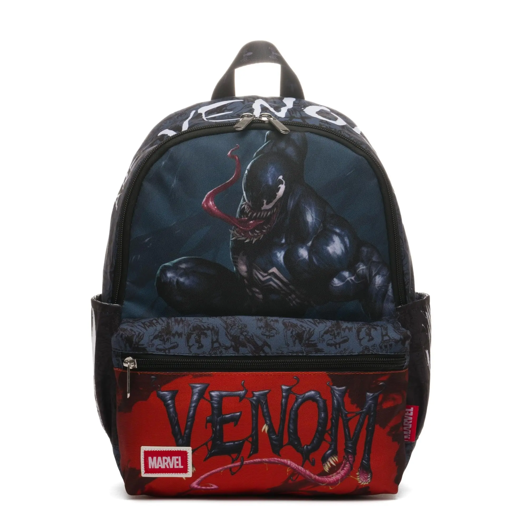 Official Licensed Wondapop Marvel Venom "We are Venom" Nylon Fabric Casual Daypack, 13in H x 9.5in W x 4.5in D, All-Over Print, Adjustable Shoulder Strap, Multiple Zippers, Multi-Compartment, Synthetic, 13"H X 9.5"W X 4.5"D