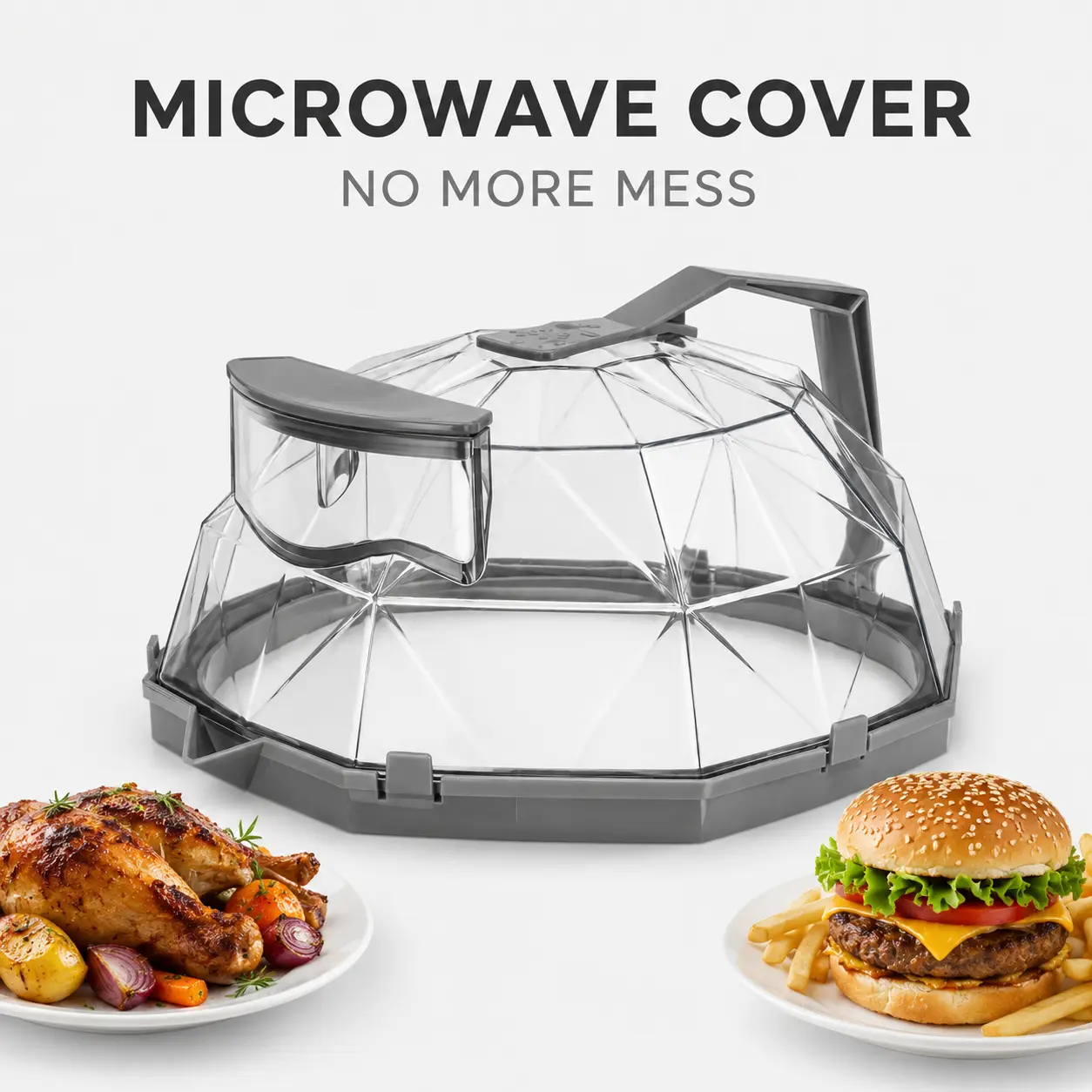 10 Inch Foldable Microwave Splatter Cover, Clear Gray Food Plate Lid with Adjustable Steam Vent, Mess-Free Microwave Heating Cover for Kitchen