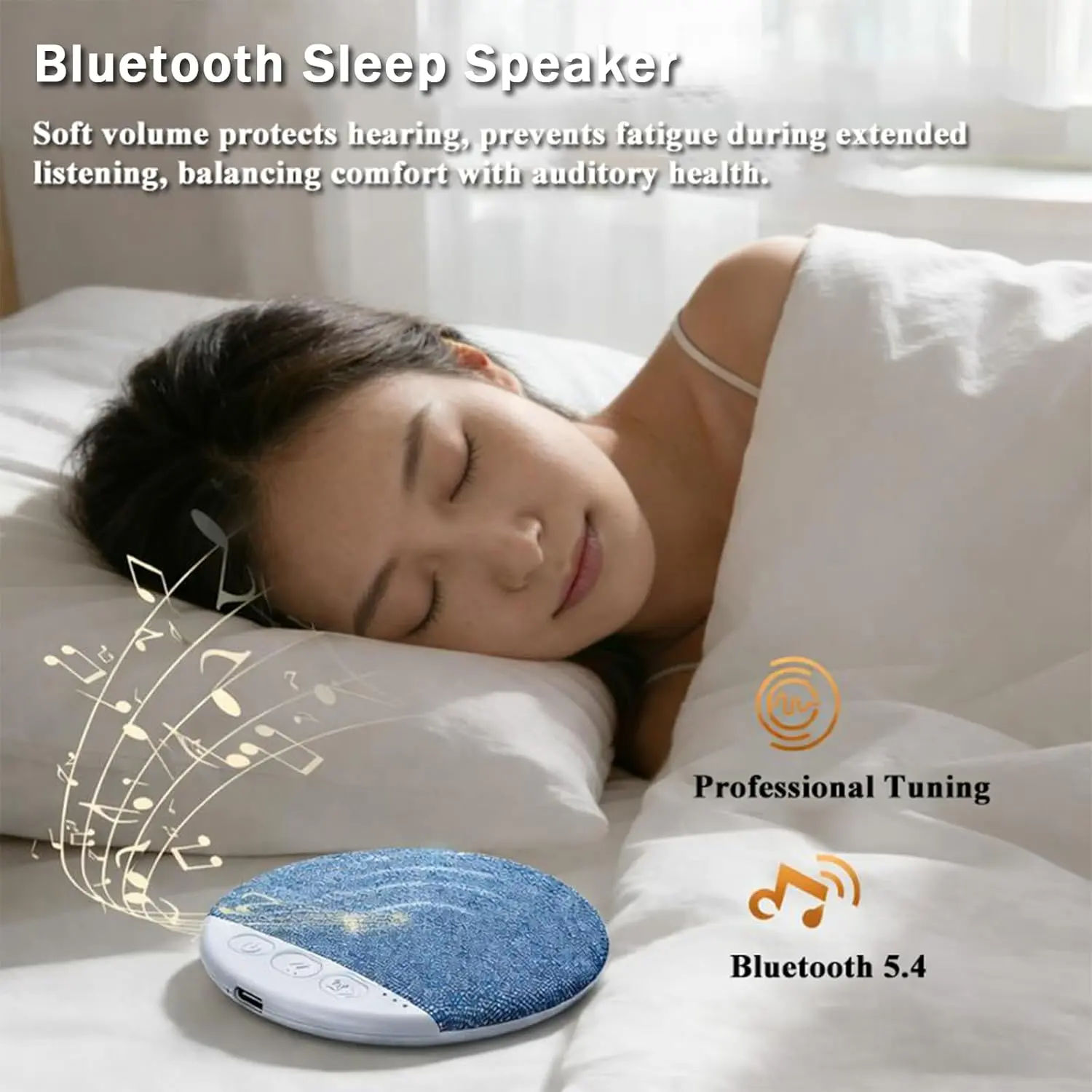 Air-Pressure Conduction Pillow Sleep Speaker, Mini Disc-Style Under-Pillow Speaker, Stereo Bass Private Sleep Headphones, Wireless Sleep Aid with White Noise Timer, Suitable for Adults and Children