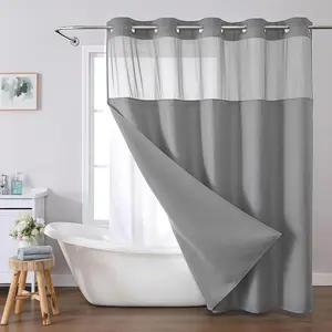 Grey No Hook  Waffle Pattern Shower Curtain, 1 Count Modern Simple Bathroom Curtain with Snap in Liner Set, Shower Curtain Liner, Bathroom Decor, Size Adaptability Bathroom Accessories for Hotel Salon Room Home Decor