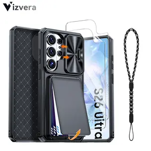 Vizvera for Samsung Galaxy S26 Ultra Case with Card Holder (4 Cards), RFID Theft-Proof, Sliding Camera Cover, Kickstand, Shockproof Protection + 2 Hydrogel Screen Protectors