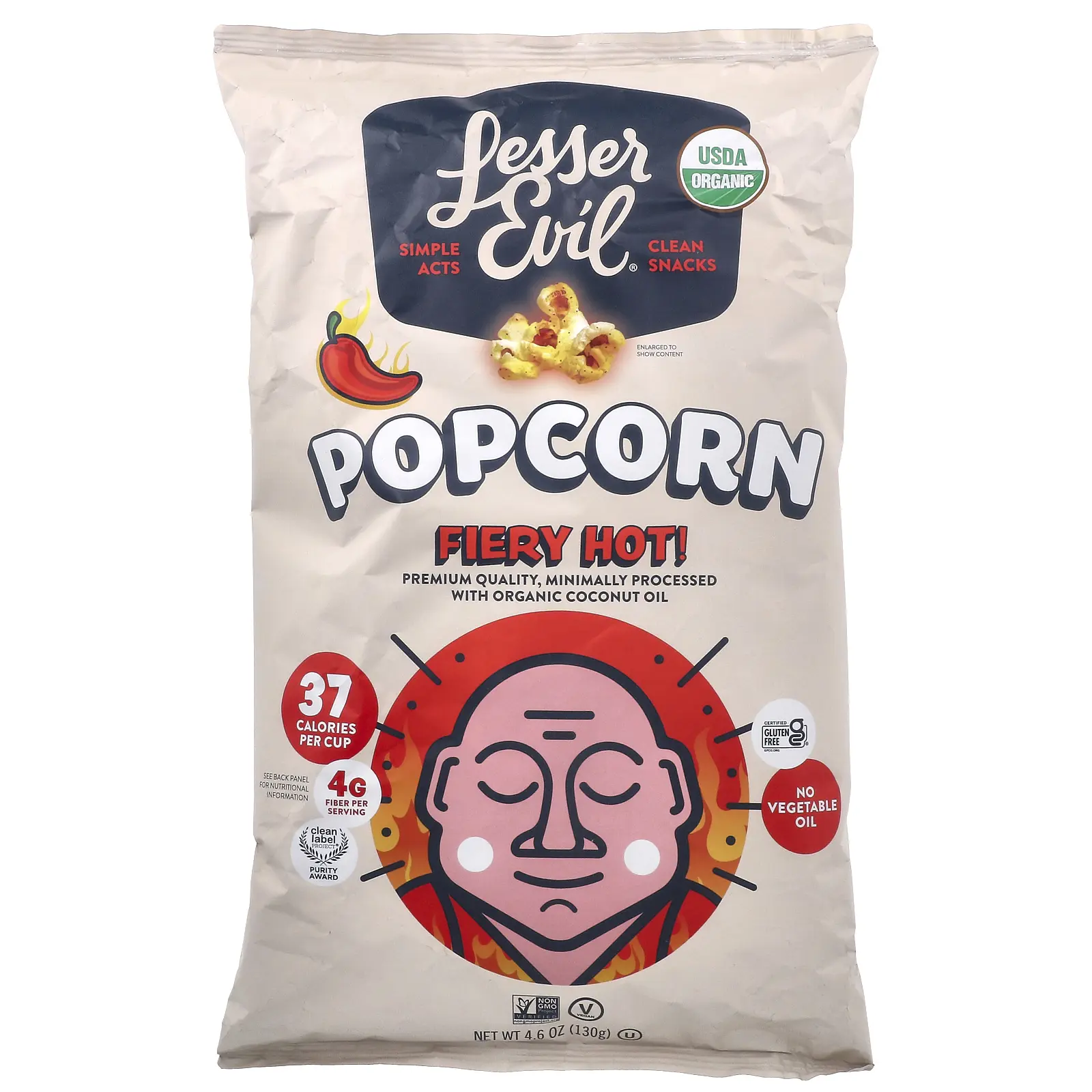 LesserEvil Popcorn, Fiery Hot!, 4.6 oz (130 g)
