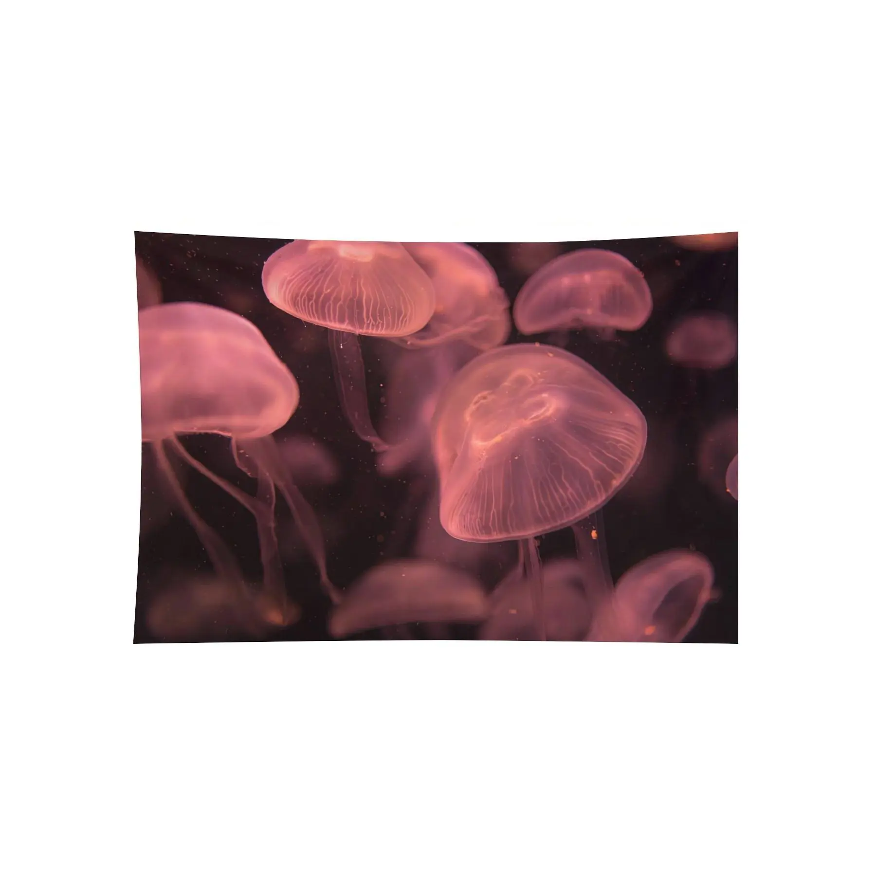 Glowing Pink Jellyfish Underwater Wall Tapestry, Dreamy Ocean Aesthetic Bedroom Dorm Room Decor