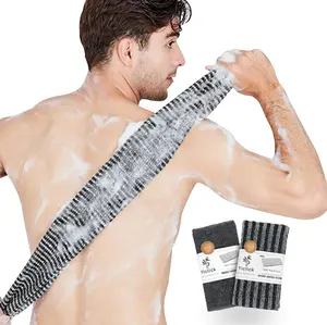 Exfoliating Body Scrubber, Back Scrubber for Shower Bath, Japanese Scrub Wash Cloth, Exfoliating Washcloth Towel for Men Women, Body Exfoliator Loofah Luffa Sponge Net Rag Back Washer (Black)