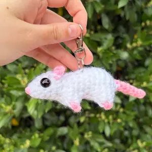 Crochet Rat Mouse Keychain, Rodent, Cute, Domesticated, Hooded Rat, Mushroom the Rat