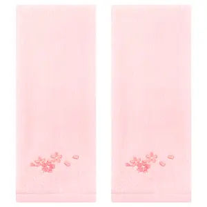 REGALWOVEN Floral Embroidered Cotton Hand Towels, 13 x 29 Inch Soft Absorbent Hand Towel Set for Bathroom, Home Decor 2pcs Pink