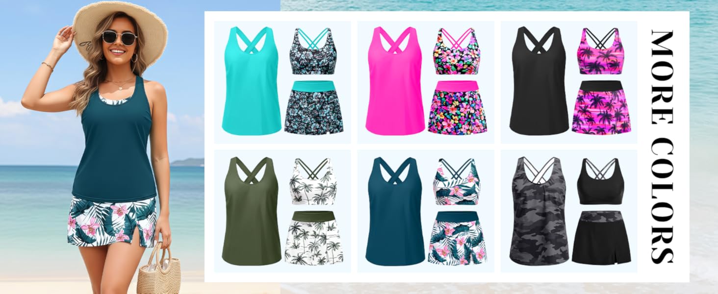 Daci Womens Three Piece Tankini Swimsuits with Skirt - Tummy Control Bathing Suit Swim Tank Top Sport Bra Athletic Swimwear Daci Womens Three Piece Tankini Swimsuits with Skirt - Tummy Control Bathing Suit Swim Tank Top Sport Bra Athletic Swimwear