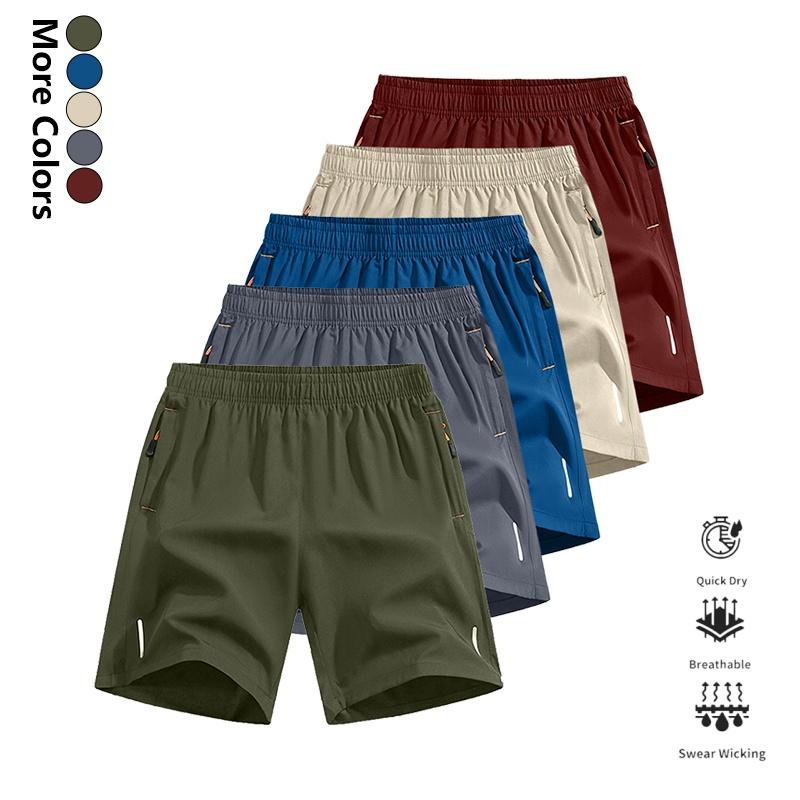 Men’s quick-dry outdoor sports shorts, 5-pack, featuring zippered pockets and a drawstring design, with reflective stripes; suitable for climbing, tennis, running, and other outdoor activities; performance running shorts; tennis sportswear; stylish design