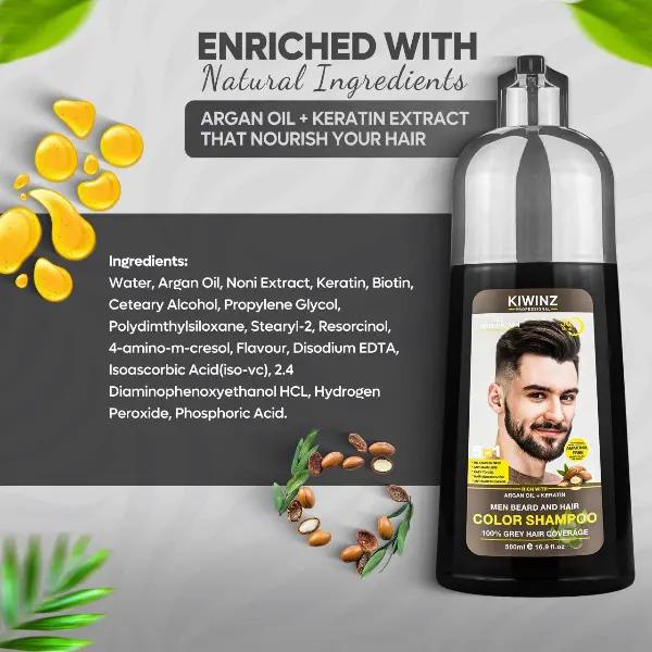 KIWINZ PRO 5 in 1 Men Beard & Hair Dye Shampoo - 5-in-1 Formula with Argan Oil & Keratin - No Stain on Skin - Anti-Hair Loss - Moisturizing & Breakage Solution - Hair Color Shampoo for Men Haircare Conditioner 500ml KIWINZ PRO 5 in 1 Men Beard & Hair Dye Shampoo - 5-in-1 Formula with Argan Oil & Keratin - No Stain on Skin - Anti-Hair Loss - Moisturizing & Breakage Solution - Hair Color Shampoo for Men Haircare Conditioner 500ml