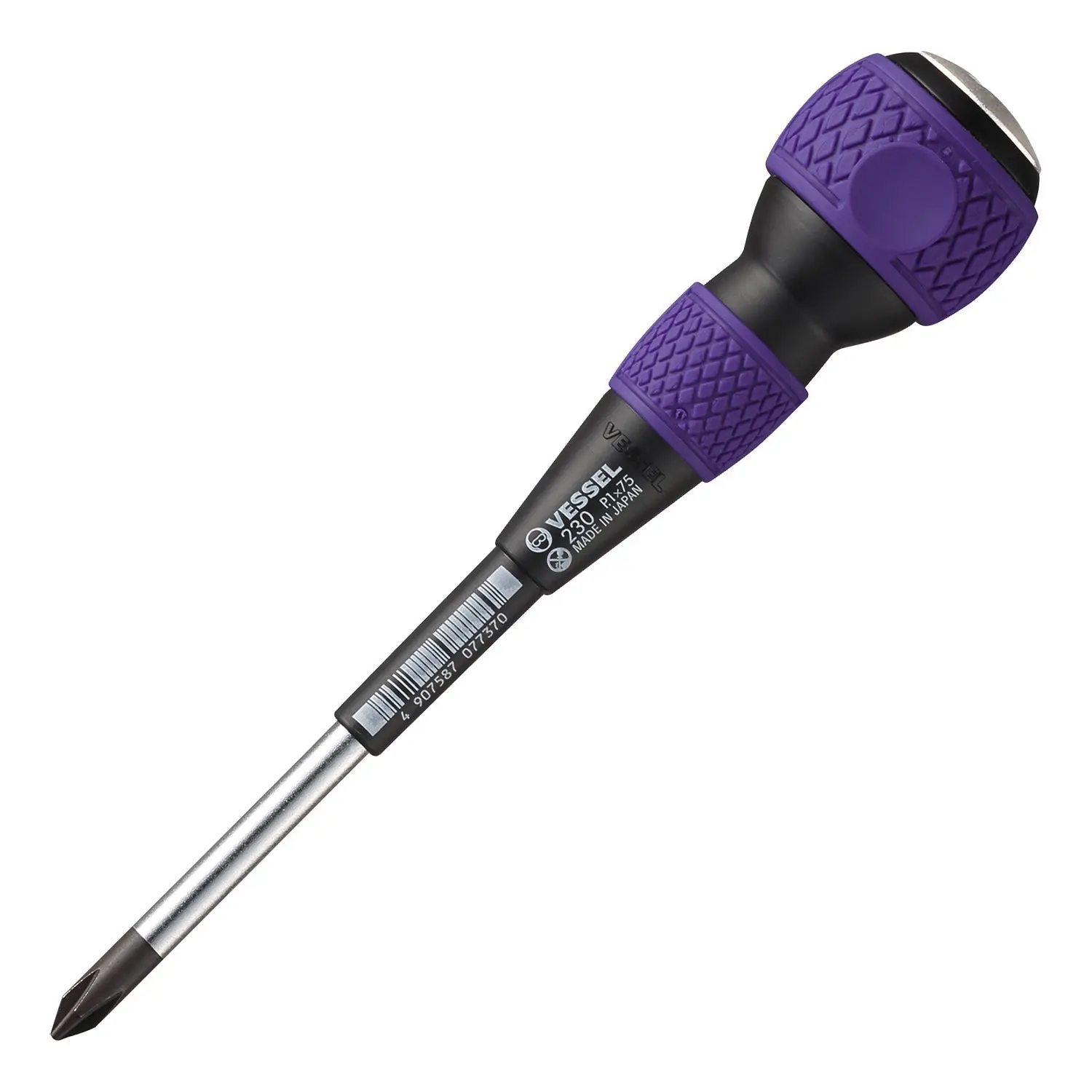 VESSEL (230P175) No.230 Ball Grip Tang-Thru Precision Screwdriver, 1x75mm, Elastic Grip, Hammer-Friendly Hand Tool for Tightening Screws, Hand Tools, 1 X 75Mm