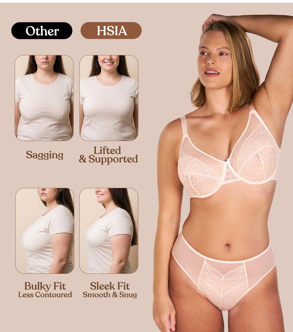 HSIA Enchante Floral Lace Plus Size Underwire Unlined Unpadded Minimizer Full Coverage Bra Women's Wear Comfortable Breathable Mesh Cup