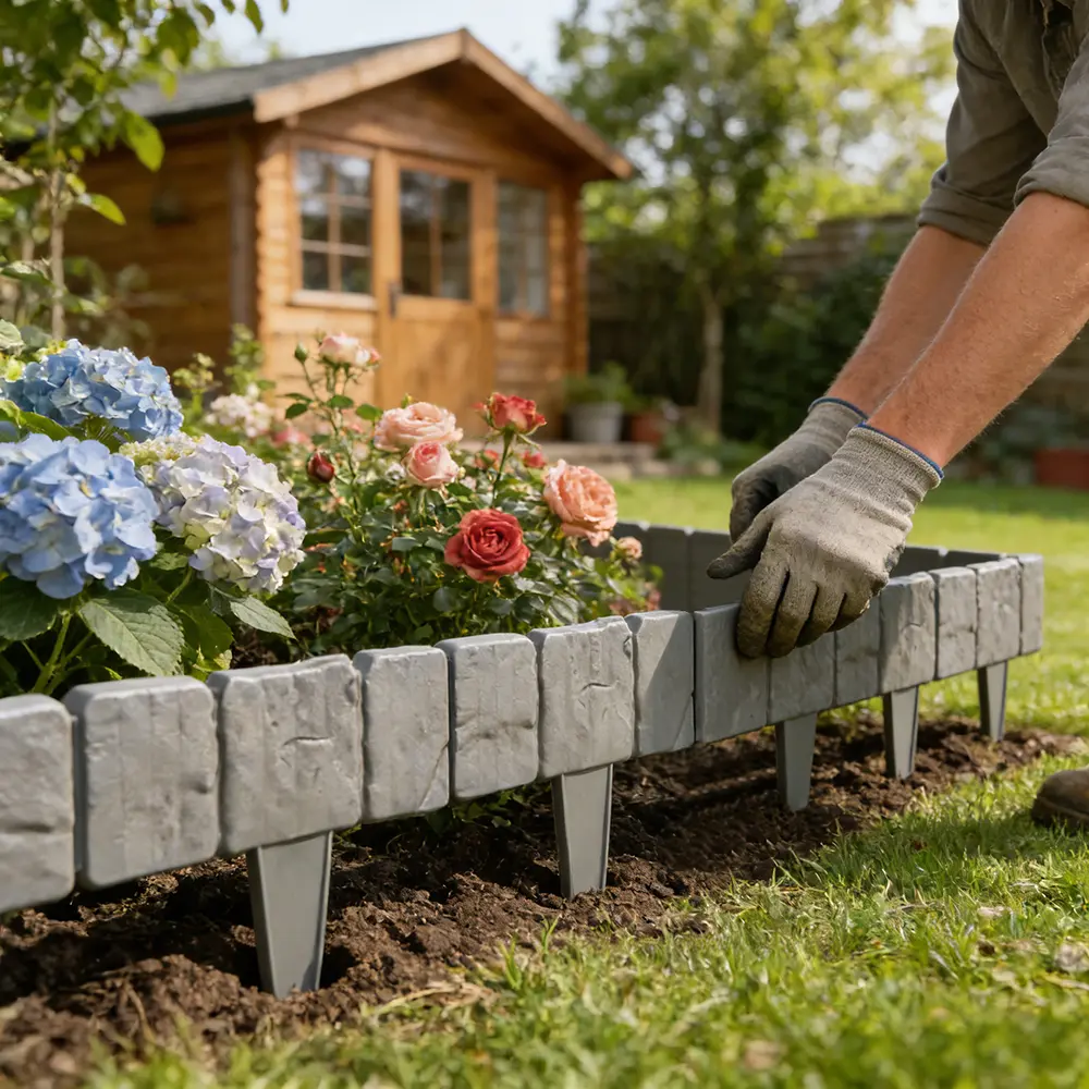 20/40pcs Outdoor Garden Fence, 40pcs Stone-Look Landscape Plastic Fence, Lawn And Garden Edging, Ground-Mounted | Multi-functional, Suitable for Outdoor Decoration, Lawn And Garden Partitioning, Vegetable Patches, Courtyards, And Garden Decoration