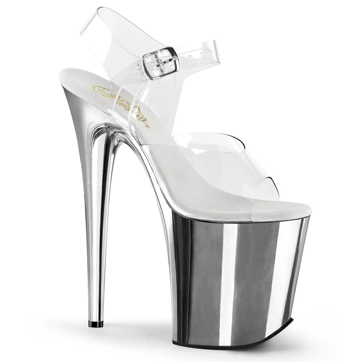 Pleaser Flamingo-808 Women's Stylish Heeled Sandals with an 8-Inch Stiletto, 4-Inch Platform and Transparent Ankle Strap, High Heels, Stiletto Heels, Platform Heels Sandals