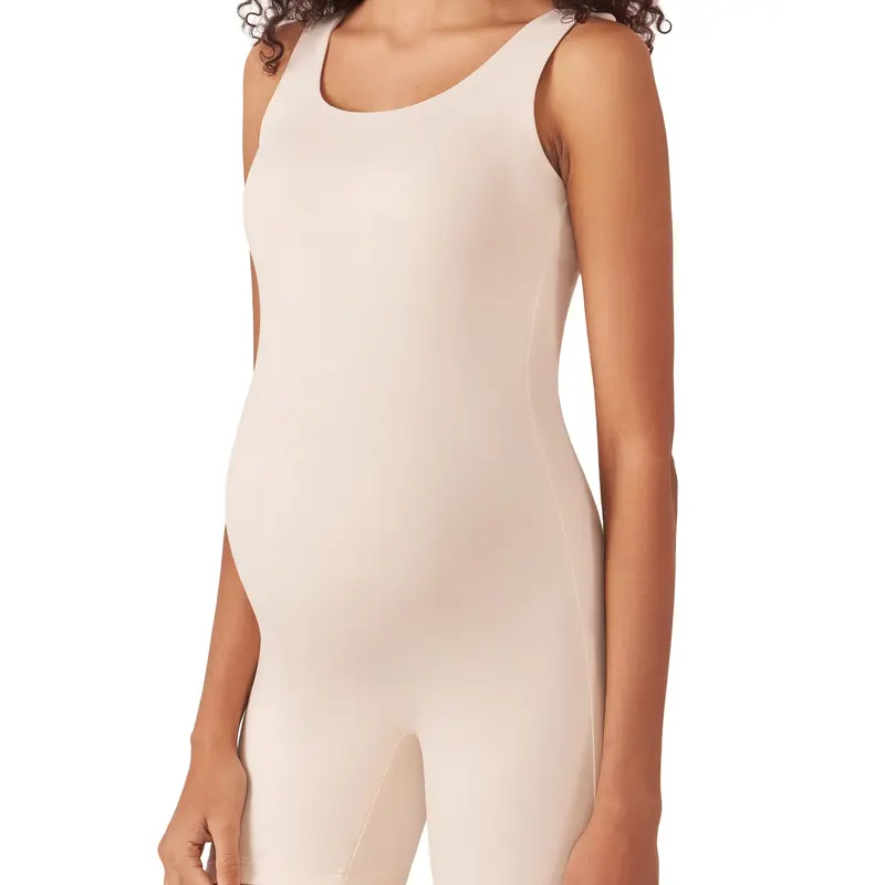 POSHDIVAH Women's Maternity Double-Lined Sleeveless Bodysuit - Tank Top Shorts Romper Jumpsuit, Maternityclothes, Belly-Conscious Summer Outfit, 4-Way Stretch, 85% Polyester Blend, Flexible Belly Panel, Comfortable Microfiber, Stay-Put Straps