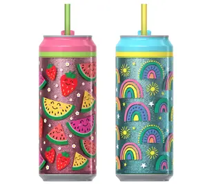 COOL GEAR CAN  2- Pack 16 OZ | Pop Can Style, Double Wall Insulated, Straw Included, Fun Drink Cup for Everyone, Travel-Friendly