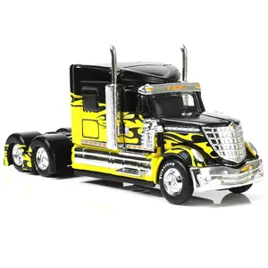 1/64 Scale International LoneStar Semi Truck Die-Cast Alloy Model – Heavy Duty Tractor Head Toy with Opening Hood and Rubber Tires, Collectible Diecast Gift for Adults and Kids Yellow Black