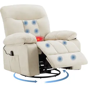 Rocker Recliner Chair, Swivel Recliner with Vibration Massage & Lumbar Heating, 270° Rotating Chenille Fabric Recliner with footrest for Living Room & Bedroom