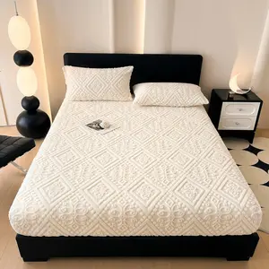 Torax Taffeta Velvet Jacquard Fitted Sheet - Luxury Bedding - Ultra-Soft, Quick-Heat, Anti-Static, 360° Mattress Protector, White, No Pillowcases