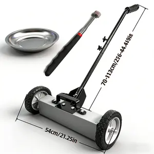 18-inch Rolling Magnetic Sweeper with Wheels, roller magnetic cleaner, 27-44" Push-Type Magnetic Pick Up Sweeper, 18-inch Large Magnet Pickup Lawn Sweeper, Magnet with Telescoping Handle, Easy Cleanup of Workshop Garage Yard
