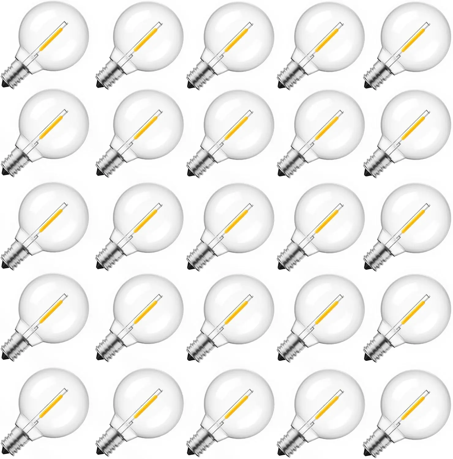 G40 Led Replacement Light Bulbs 1W Shatterproof Globe Bulb fits E12 Candelabra Screw Base, 1.5 Inch Dimmable Light Bulbs for Indoor Outdoor String Lights, Patio Cafe Decor, Warm White, 25 Pack