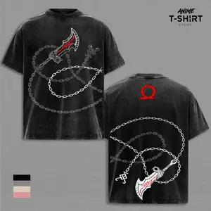 Kratos T-Shirt, God of War Ragnarok Oversized Cotton Tee, Vintage Washed Graphic Design, Unisex Kratos Weapon Print, Norse Mythology Gift