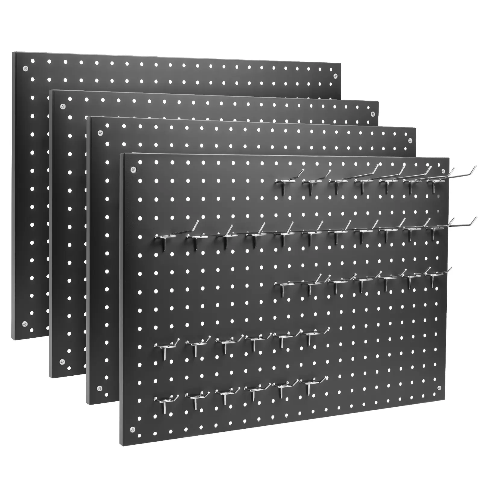 Heavy Duty Steel Peg Board Panels with Frame - 2/3/4 Multiple Packs Hanging Tool Organizers with Hooks, 24 x 16 Inches Indoor Wall Racks for DIY Enthusiasts’ Garages, Home Workshops, Stores Tool & Office Items