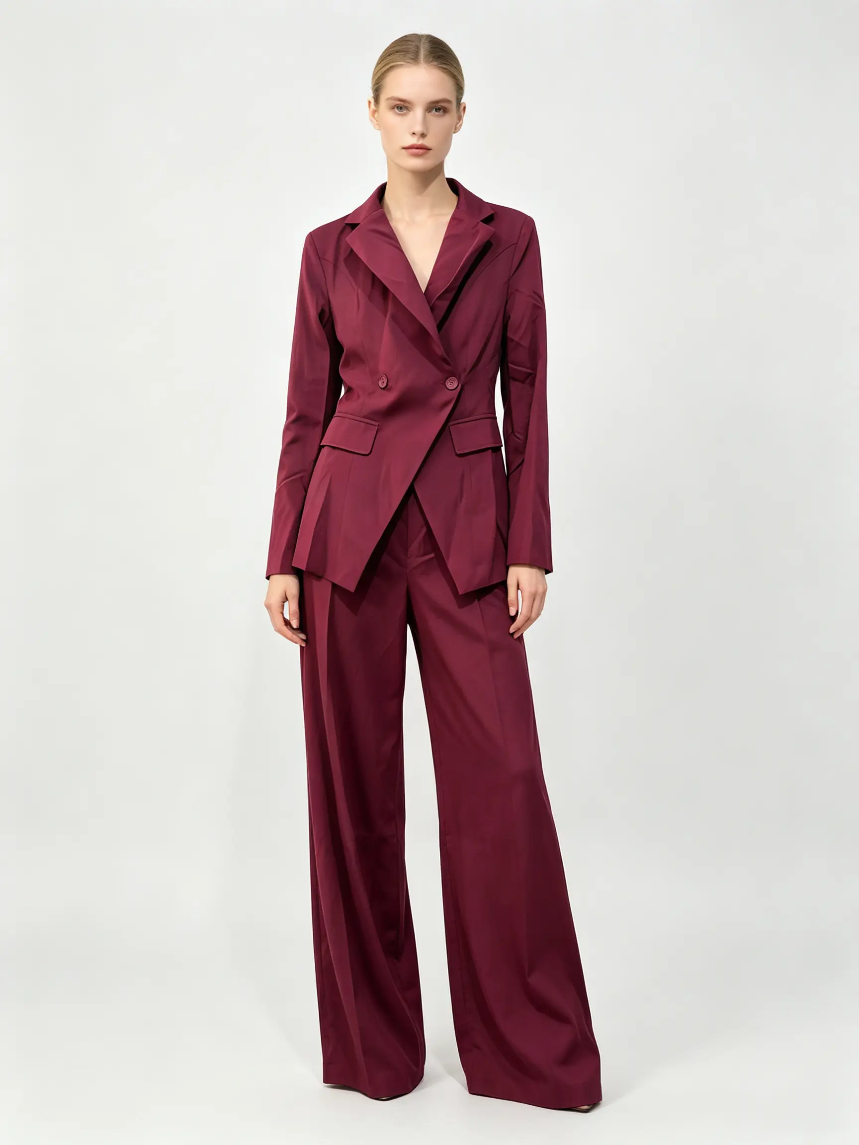 Women's 2-Piece Formal Suit Set - Double-Breasted Waist-Cinch Blazer, Full-Length Slimming Pants for Banquet Attire