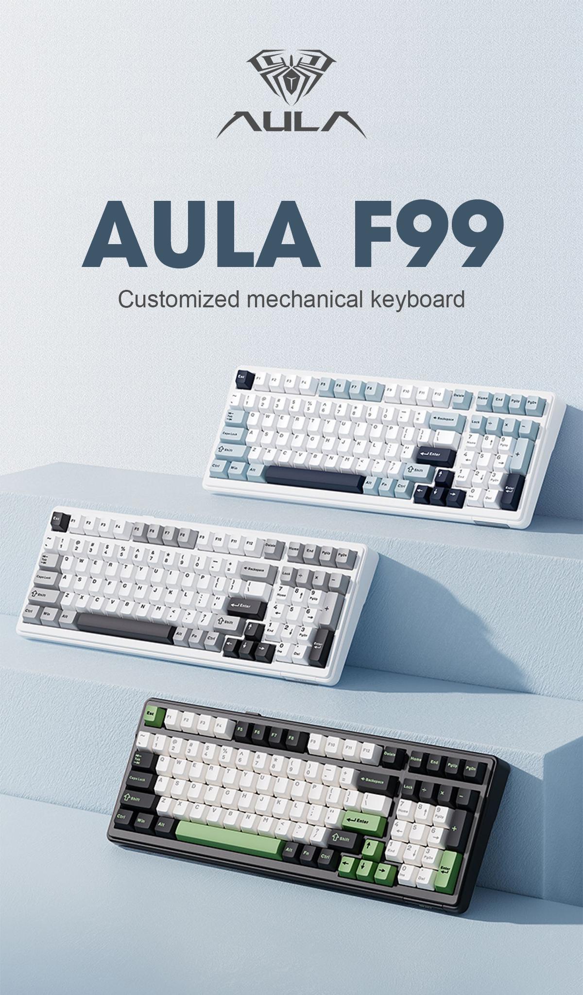 AULA F99 Wireless Mechanical Gaming Keyboard, Numpad Tri-Modes 2.4G Bluetooth Compatible Hot Swappable Custom Keyboard, Pre-lubed Linear Switches, Gasket Structure, RGB Rainbow Backlit Keyboard for Office Computer Creamy Keyboard TikTokShopfalldealsforyou