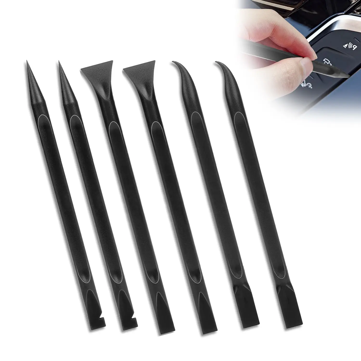 6-Pack Automotive Maintenance Tools 6-Head Swap Set, Safe Plastic Car Detailing Picks, Car & Truck Interior/Exterior Cleaning Assembly & Disassembly Tool, Black