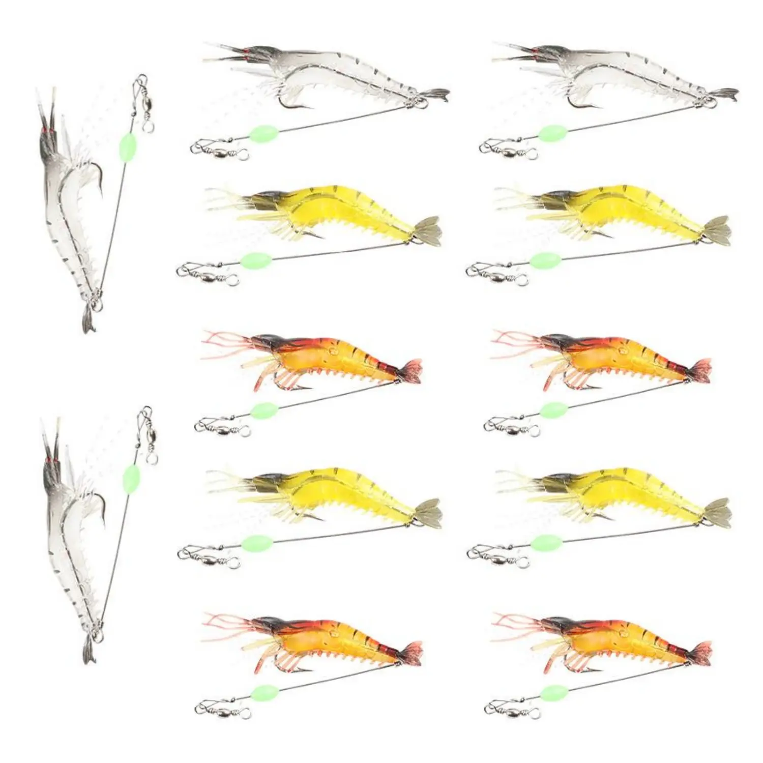3.54in/0.21oz 12Pcs Silicone Luminous Shrimp Lure Set - Flexible Fishing Tackle with Hooks, Beads, Night Fishing Live-Shrimp Motion, Luminous Effect for Freshwater, Saltwater Bass (Home Improvement Building Supplies)