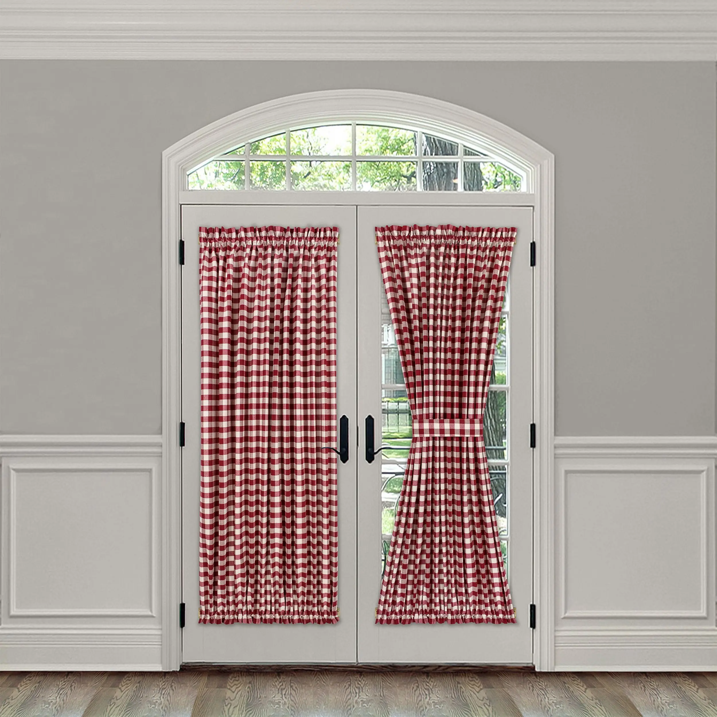 Achim BC54X72BU6 54 x 72 in. Polyester Light Filtering Buffalo Check Rod Pocket Curtain Panel, Burgundy