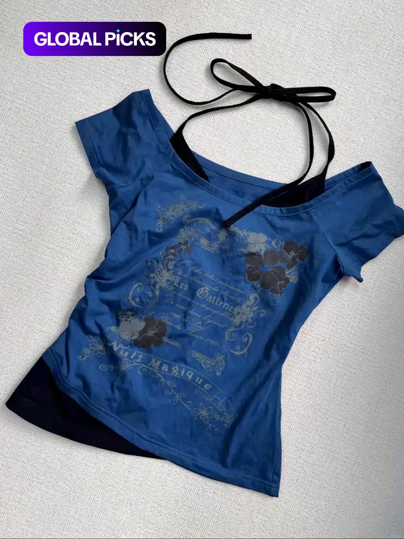 Women's 2 in 1 Floral & Letter Print Halter Neck Tee, Y2k Slim Fit Casual Top for Summer, Ladies Clothes for Daily Wear, Casual Wear Clothing, Casual Summer Chic