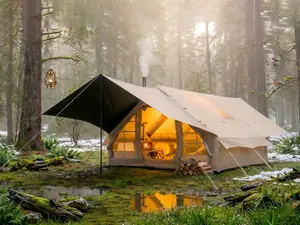 SENLEETO 129 Sq Ft Inflatable Cabin Tent (8-10 Person), Easy Setup Blow Up Glamping House with Stove Jack, Pump & Mesh Windows, Waterproof 4-Season Hot Tent Camping Dome Tent tiktokshopspringglowup,summervibes