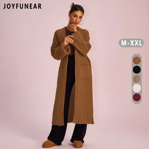Joyfunear Women's autumn and winter knitted long sleeved hoodie casual home cardigan long sweater with pockets