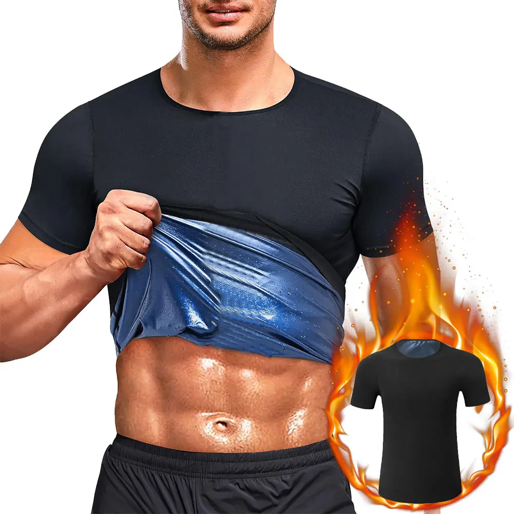 Men Sauna Sweat Shirt Short Sleeve Men Sauna T Shirts Body Shaper Fitness Workout Suit Gym Sweat Suit Men Sauna T Shirts