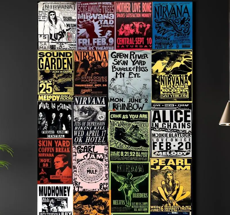 Grunge Concert Flyers Art Print: Nirvana, Alice In Chains, Seattle Scene Grunge Concert Flyers Art Print: Nirvana, Alice In Chains, Seattle Scene