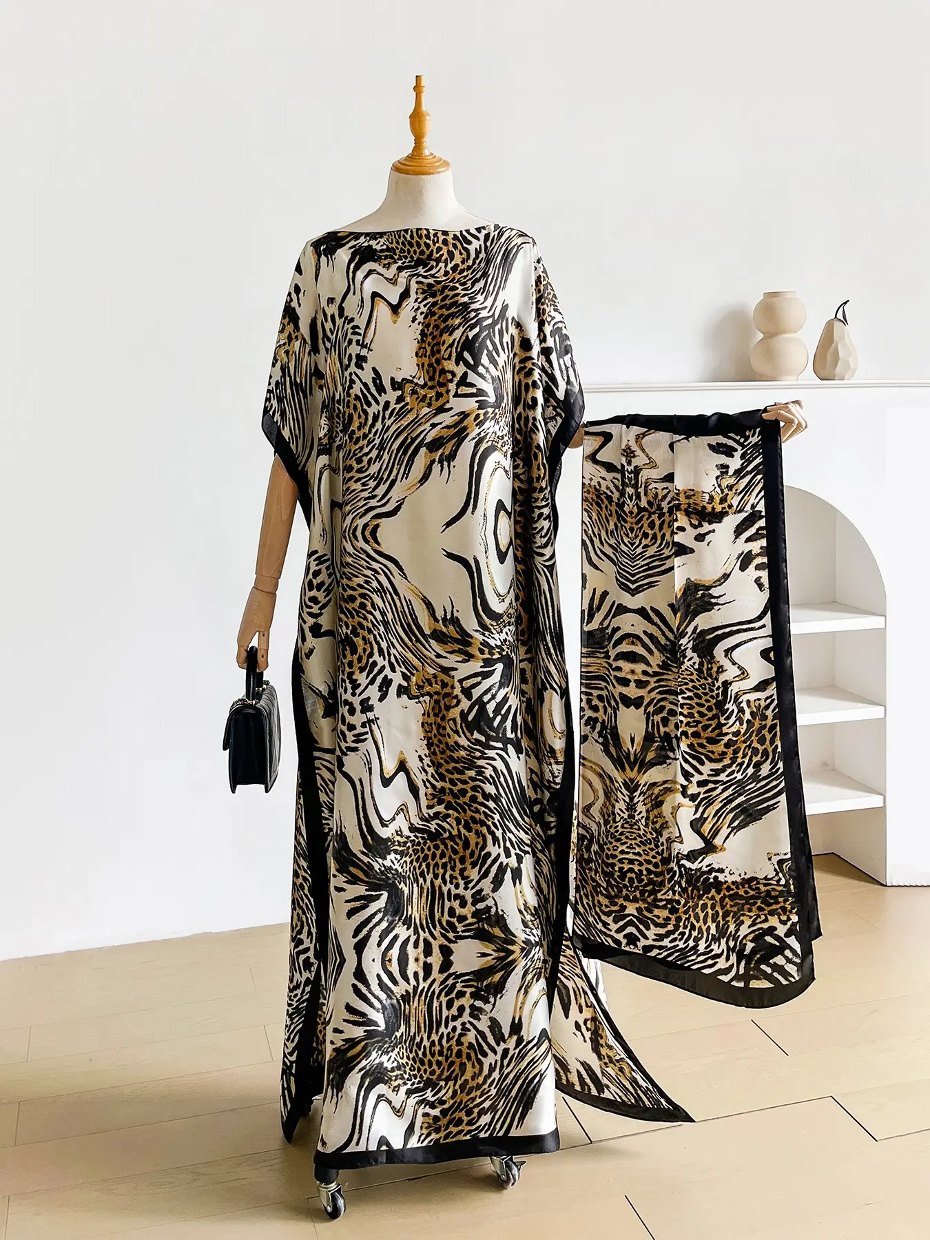 2-Piece Leopard Print Shawl Set, Elegant Fitted Cape and Headscarf, Sun Protection Scarf for Beach, Swim Cover Up, All-Season Fashion Accessory