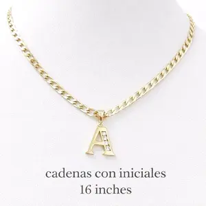 3mm x 16 inches Cadenas cubanas martillada con dije de iniciales pequeñas