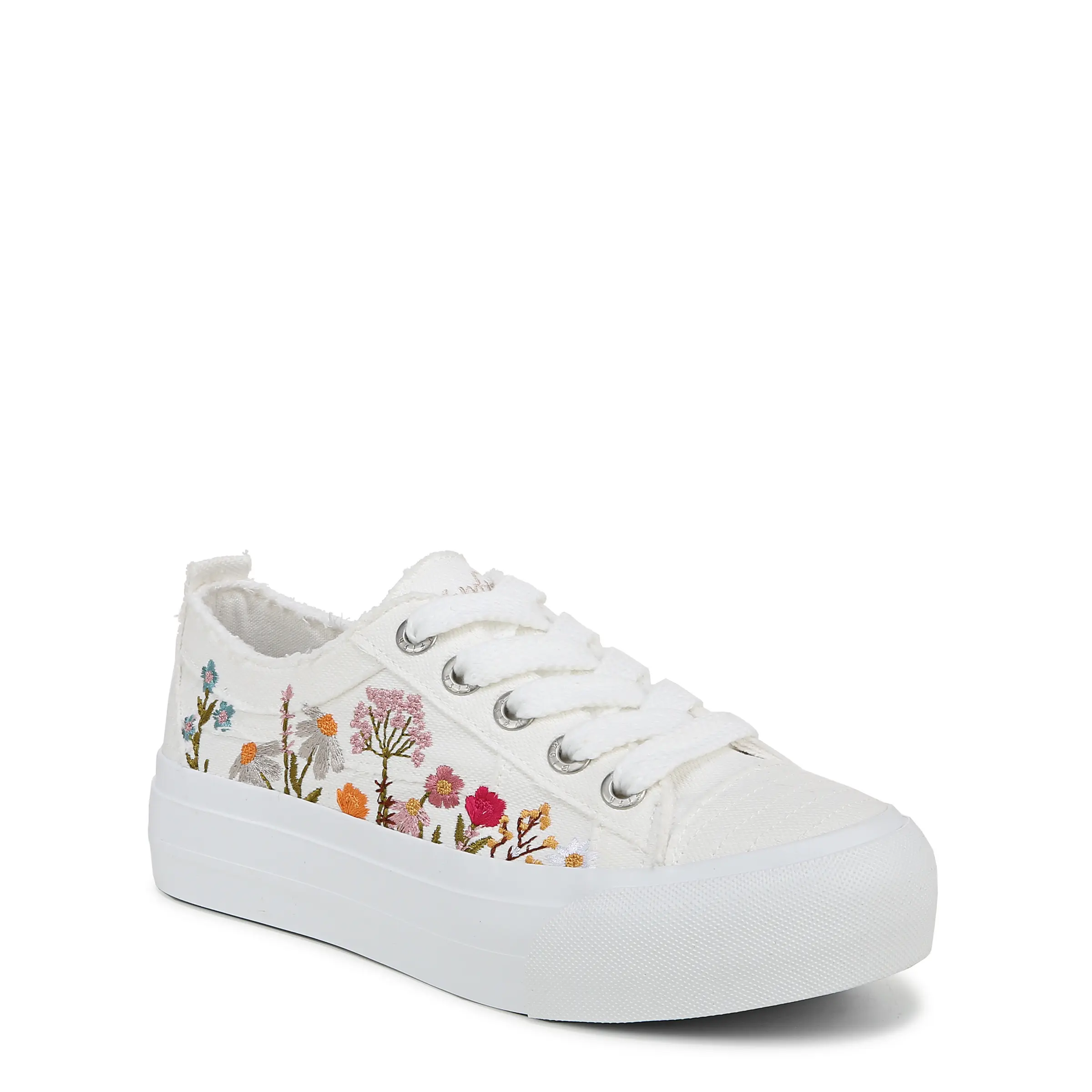 Blowfish Malibu Women's Sadie-Sun Wildflower Embroidery Sneaker, Vegan Casual Lace-up Platform with a Cushioned Footbed, Women's Sneakers, Sneakers For Women