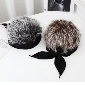 Men's Landlord Cap Handsome Simulation Wig Cap Short Hair Cap Lanyard Bow hip-hop Spoof Brimless Cap Hair Bonnet Hot flat cap