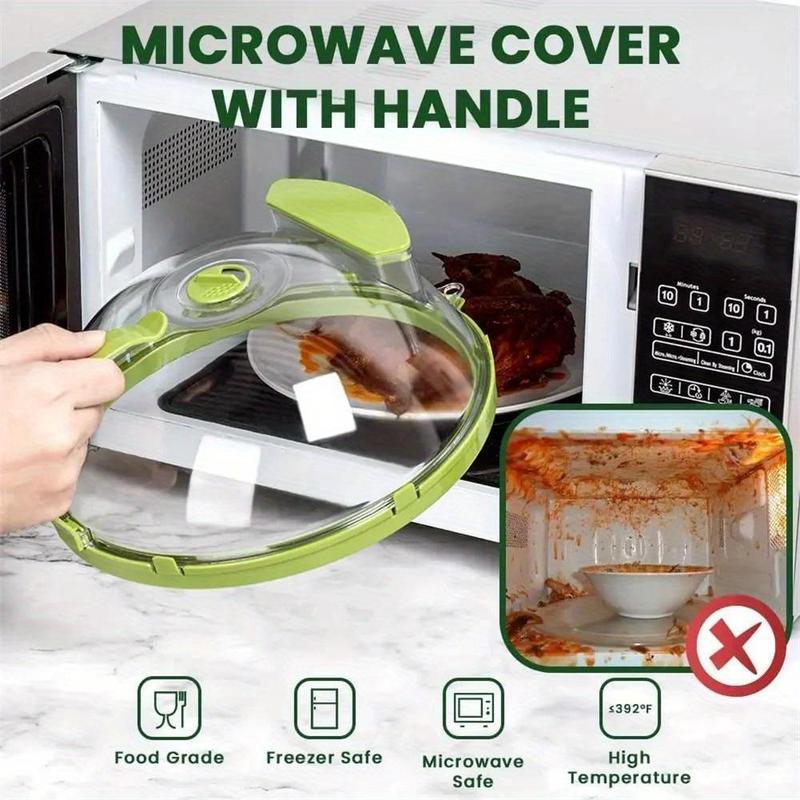 UFORU Microwave Splatter Cover with Water Steamer, 10 inch Clear Microwave Plate Cover Lid for Food, Kitchen Gadgets Accessories for Microwave Oven Kitchenware Utensils