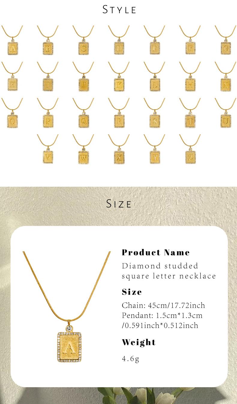 GGIRL 18K Gold Plated Square Hollow Letter Necklace With Stainless Steel Name Pendant Inlaid Rhinestone Edge Elegant Everyday Jewelry For Women Self Love Fashion Pendants Fashion Jewelry Gift for Holiday Haul Christmas Birthdays Anniversaries