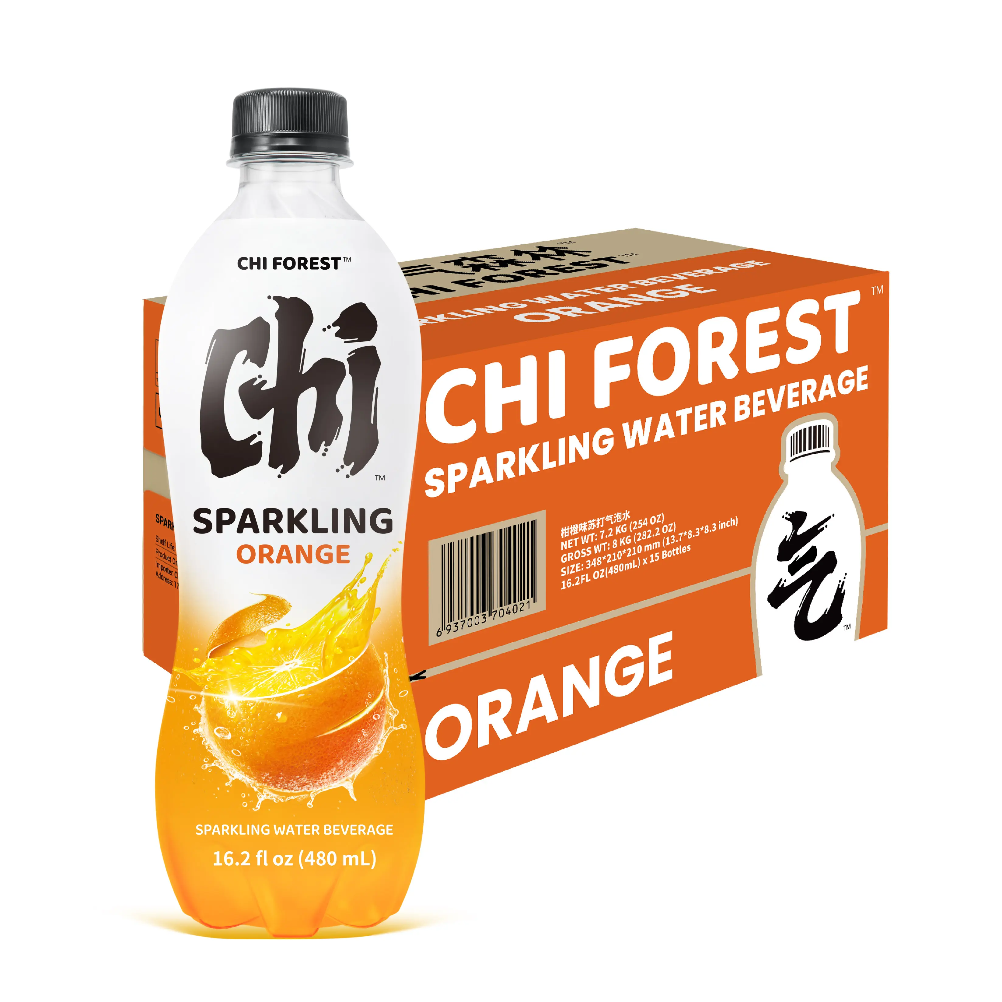 CHI FOREST Orange Sparkling Carbonated Water Beverage, 16.2 fl oz - 15 Bottles