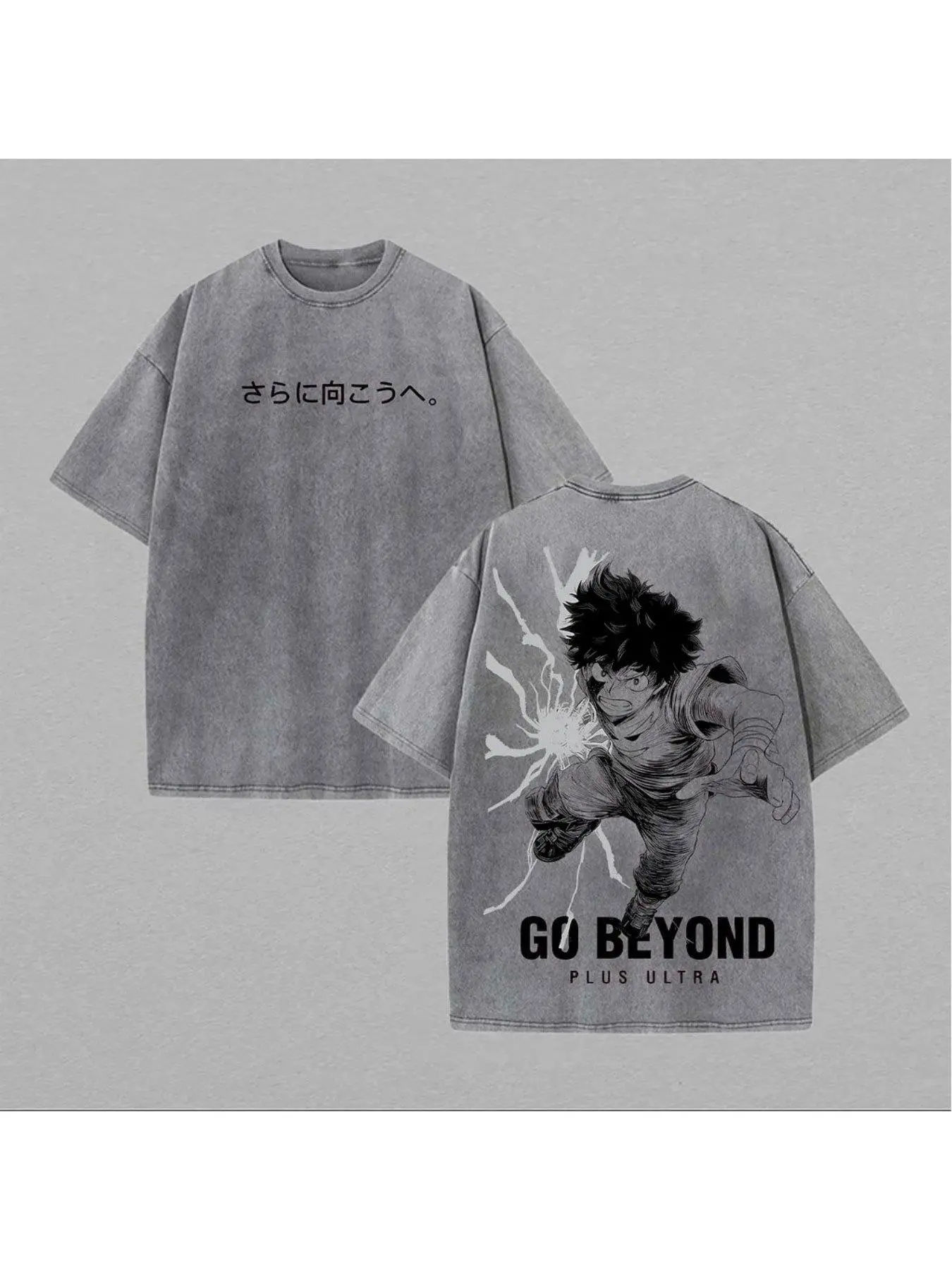 Men's washed and old street style brand urban style 100% pure cotton oversized T-shirt, animation characters and text printing, suitable for casual outdoor wear | Front and back printing | retro heavy T-shirt