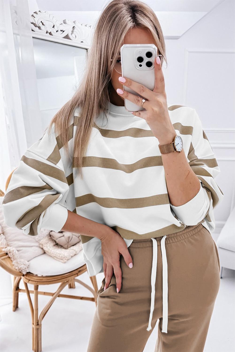 Mntaor Women's Striped Two Piece Outfit Long Sleeve Drop Shoulder Pullover Tops & Jogger Pants Sets Casual Style Comfortable Everyday Wear,Winteroutfit